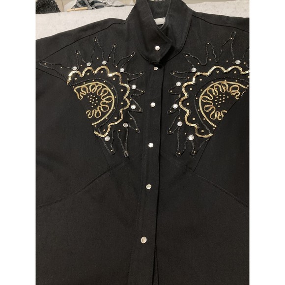 Vtg Pado California Oversize Jeweled Black Denim Jacket Batwing SZ M 90’s - Picture 7 of 15